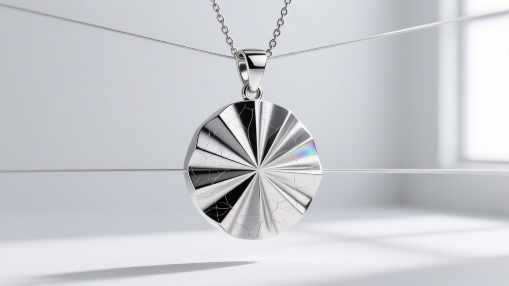 Technical render showing stress lines converging at the bottom vertex of a cast sterling silver v pendant under physical tension.