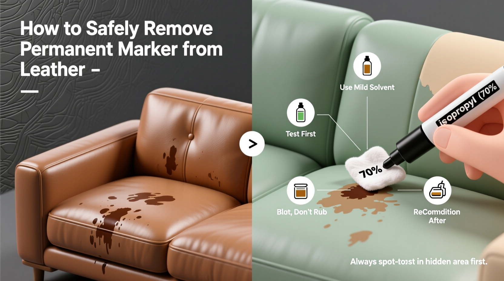 how to safely remove permanent marker from leather couches without damage