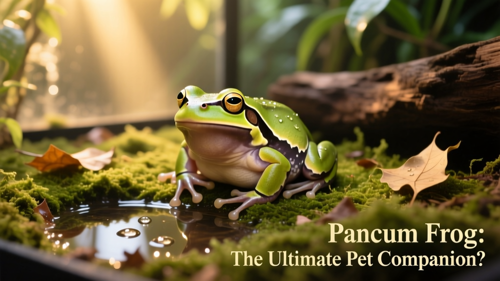 Pacman frog in a well-set-up terrarium with moss, leaf litter, and a shallow water dish