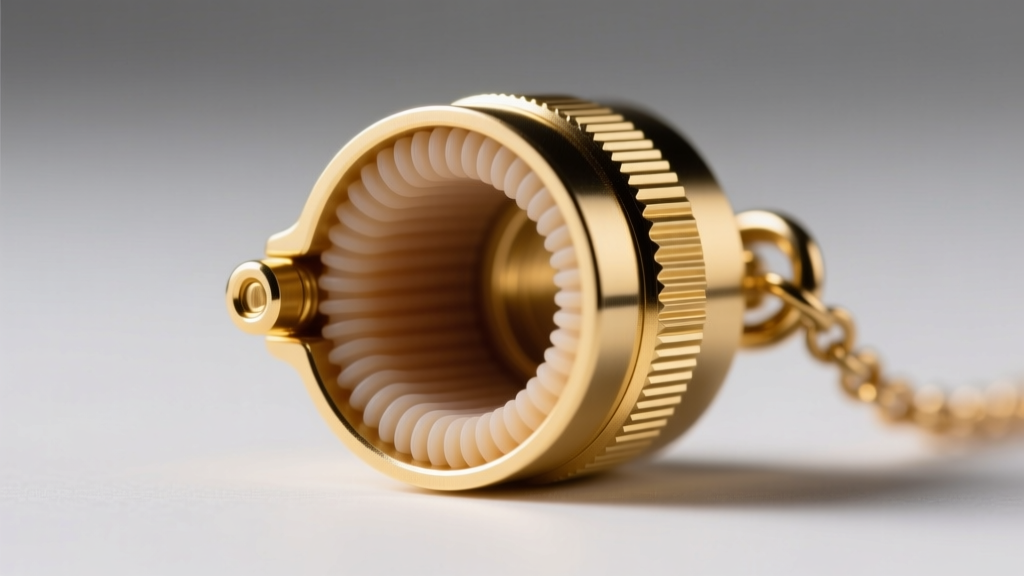 Macro shot showing the internal silicone grip lining inside a disassembled 14k gold-filled necklace shortener clip barrel mechanism