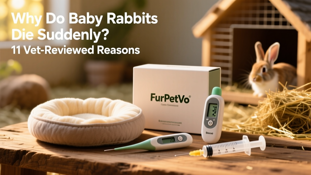 FurPetVo branded rabbit care kit with nesting pad, thermometer, and feeding syringe