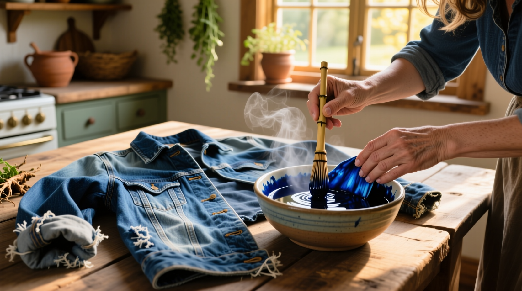restore faded denim jacket with natural indigo