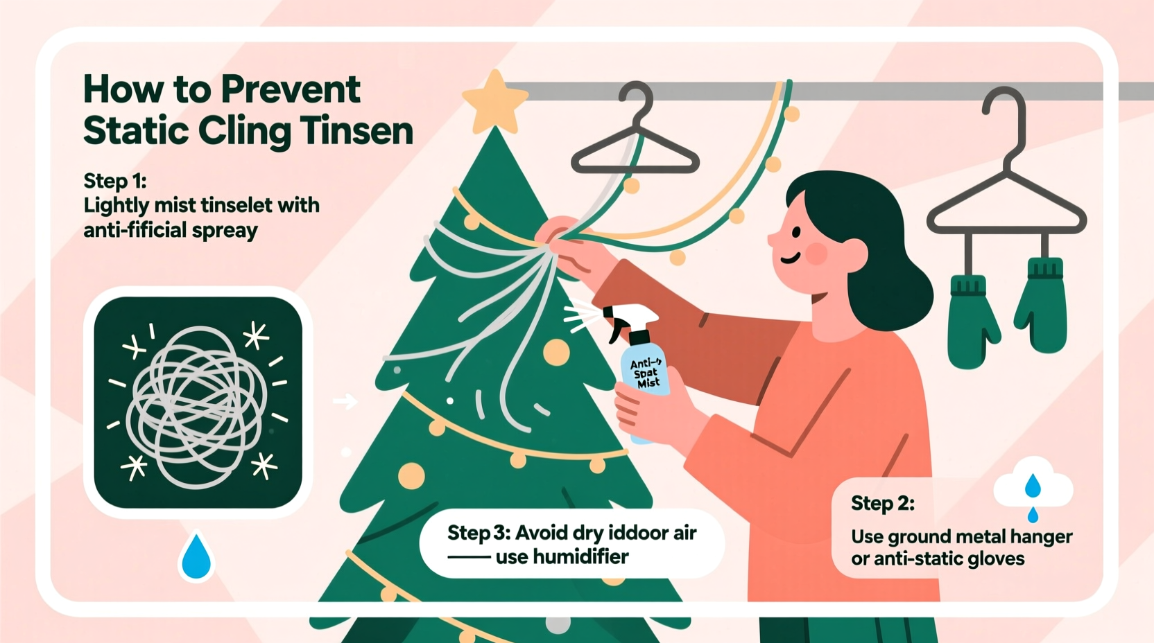 how to prevent static cling when hanging tinsel on artificial trees