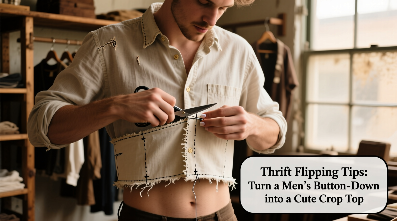 thrift flipping tips how to turn a mens button down into a cute crop top