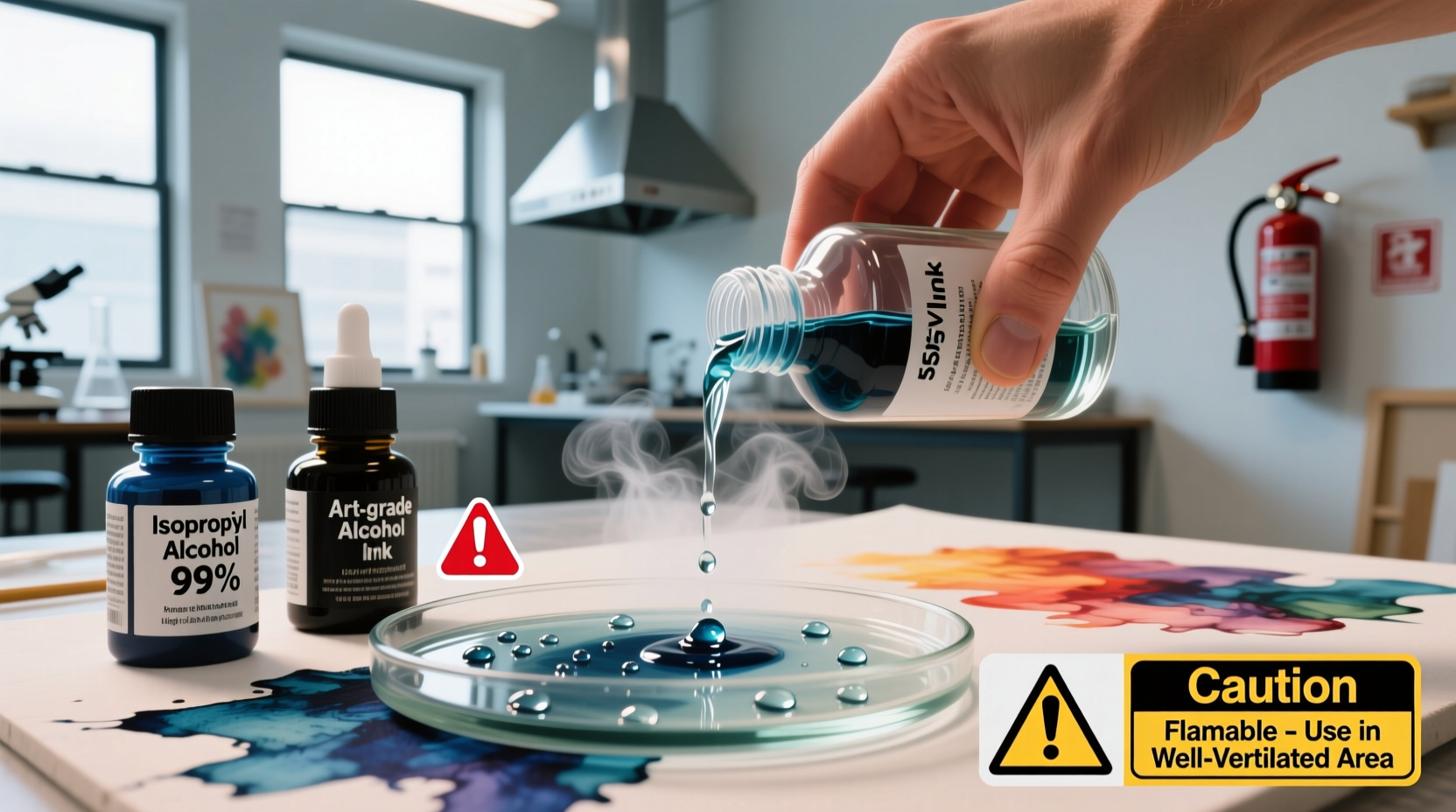 is alcohol ink art safe when using high-proof spirits as a base