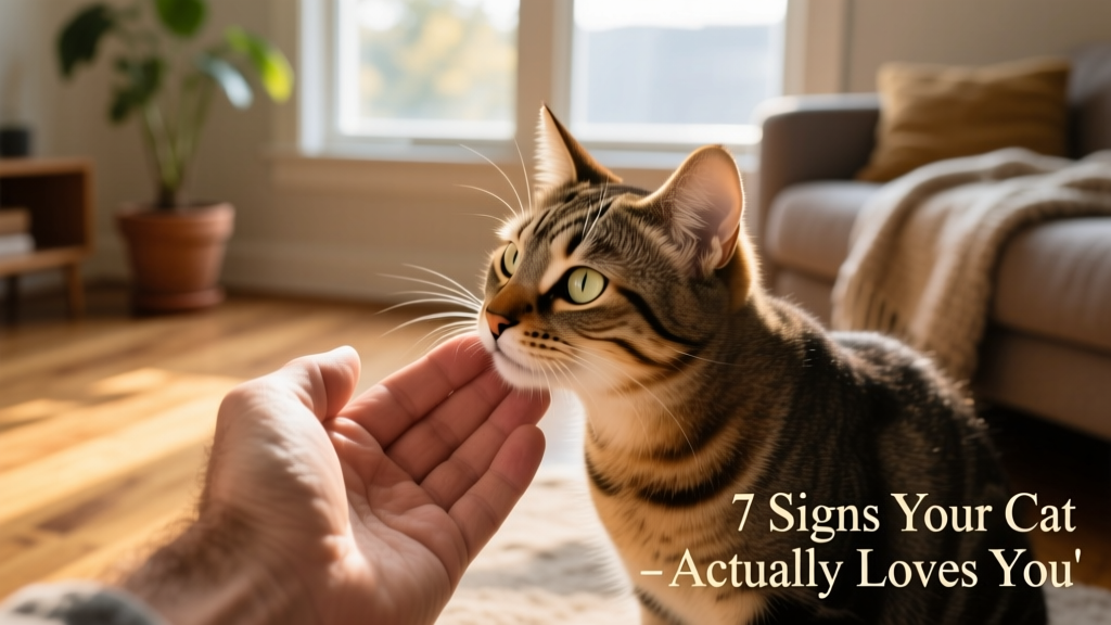 Close-up of a cat gently head-butting a person's hand