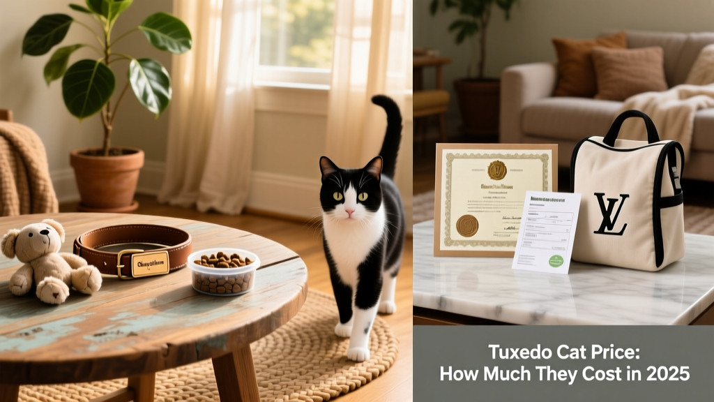 Side-by-side comparison showing a shelter adoption kit (collar, toy, food sample) and a breeder-provided kit (pedigree certificate, health record, branded carrier)