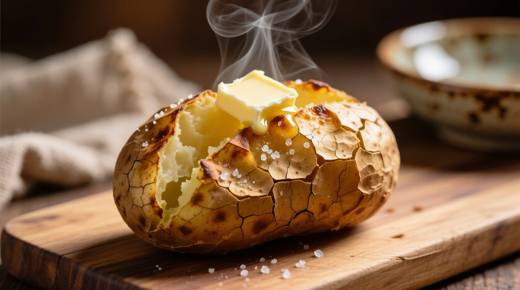 Perfectly cooked baked potato with crispy skin