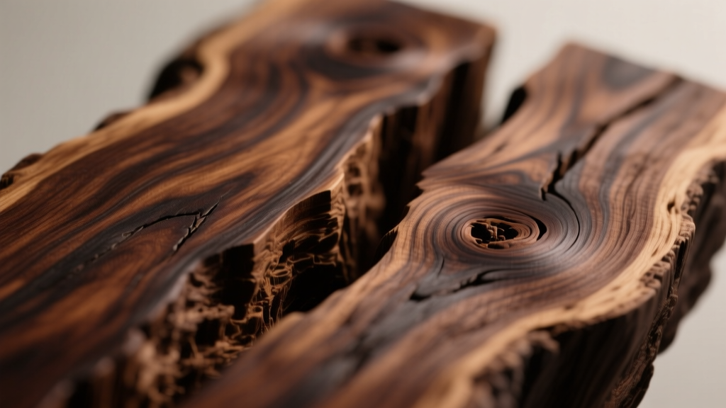 Macro close-up of open-pore American Black Walnut wood grain showing the natural texture and dark chocolate brown hues of a handcrafted box exterior