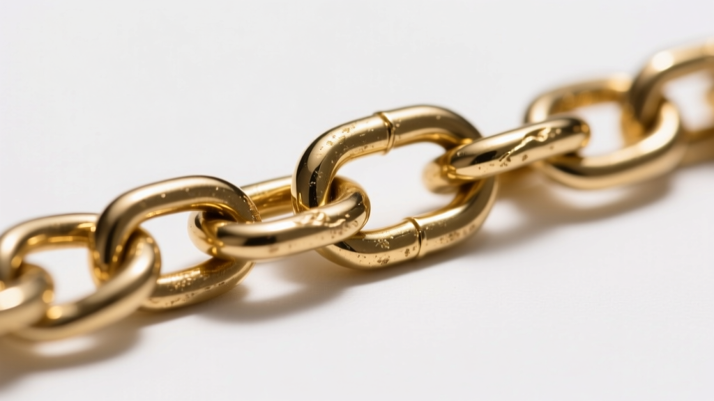 Macro shot of 14k gold curb chain link showing minor surface dullness from lotion buildup, illuminated by directional ring light.