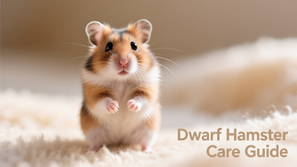 A healthy dwarf hamster standing upright on its hind legs, alert and curious, with shiny fur and bright eyes, against a soft fleece background