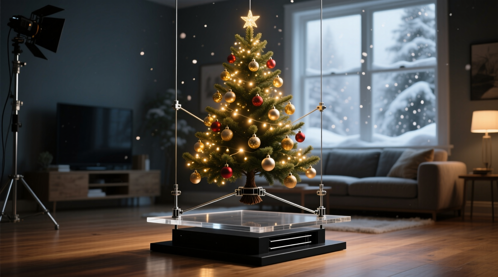how to build a floating christmas tree illusion using hidden supports