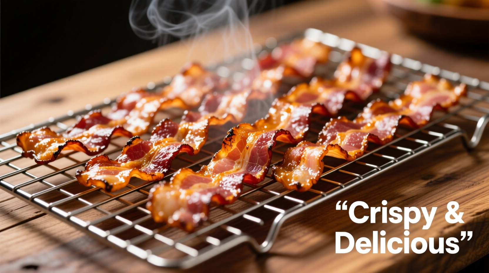 Crispy bacon strips on wire rack