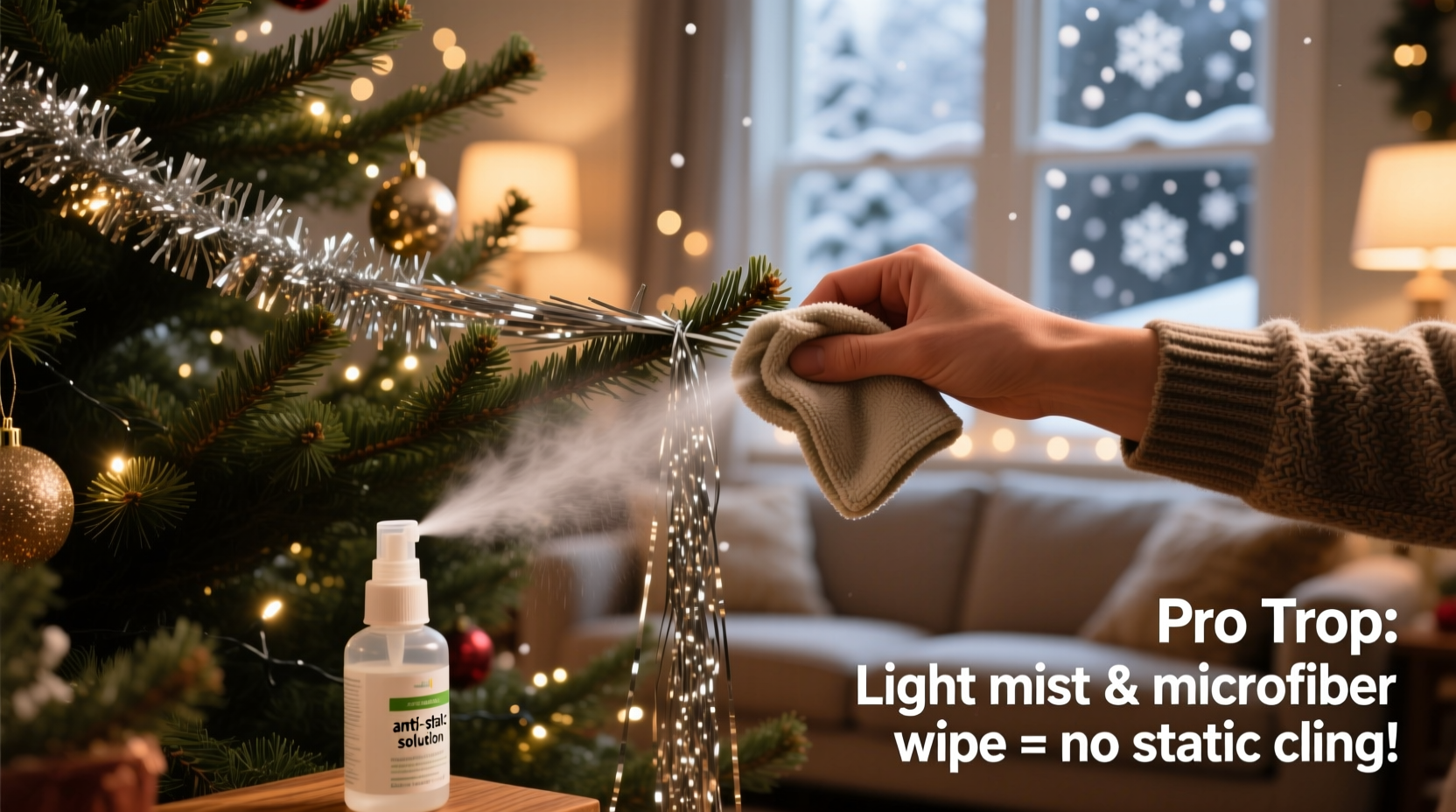 how to prevent static cling from ruining tinsel placement on dry winter days