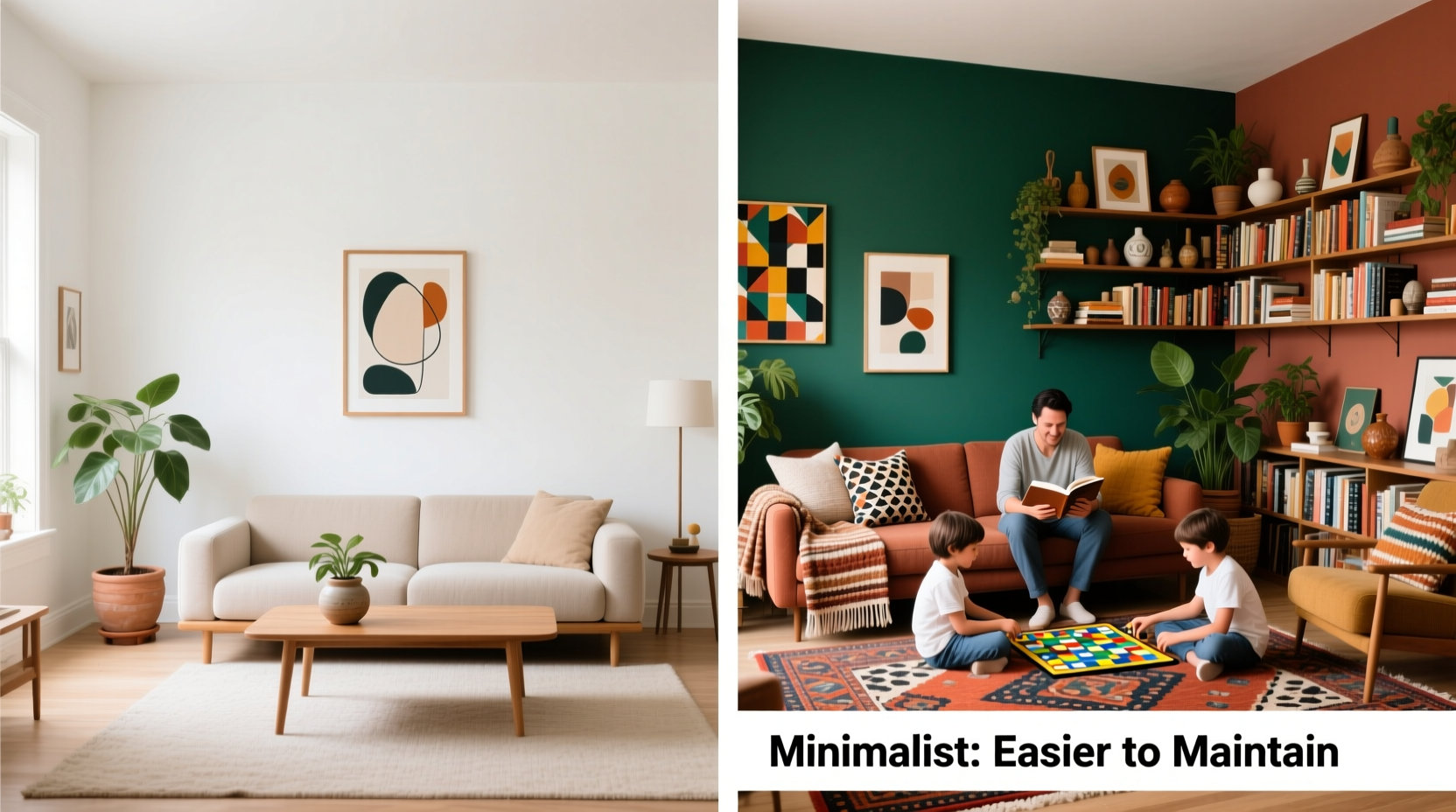minimalist vs maximalist home decor which style is easier to maintain specifically for families