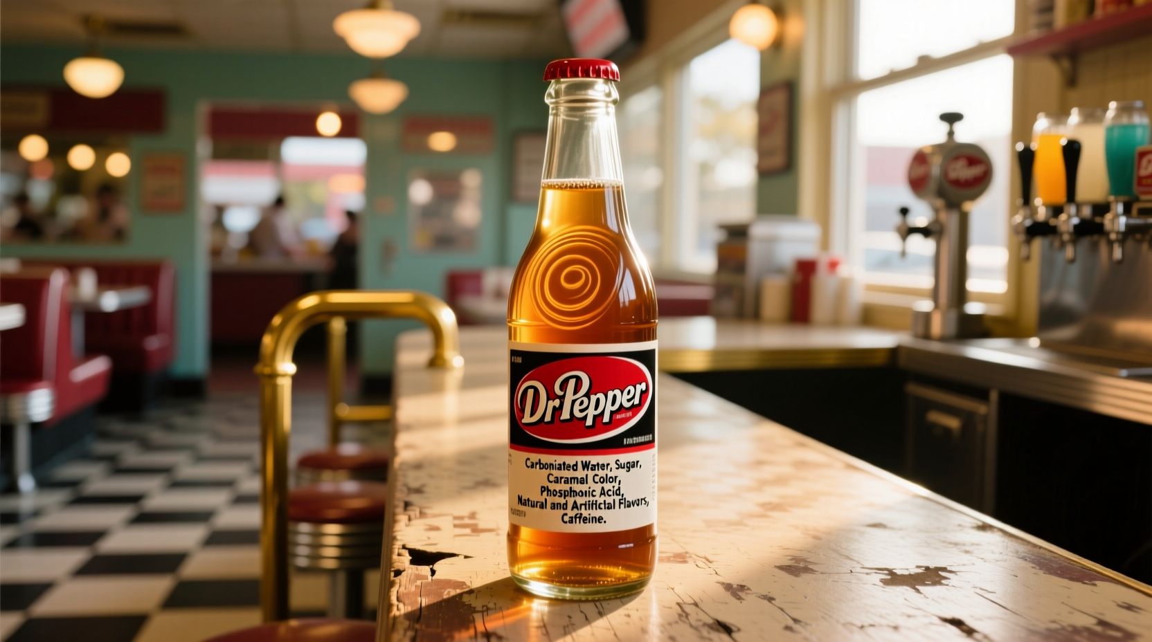 Dr Pepper bottle with ingredients list displayed