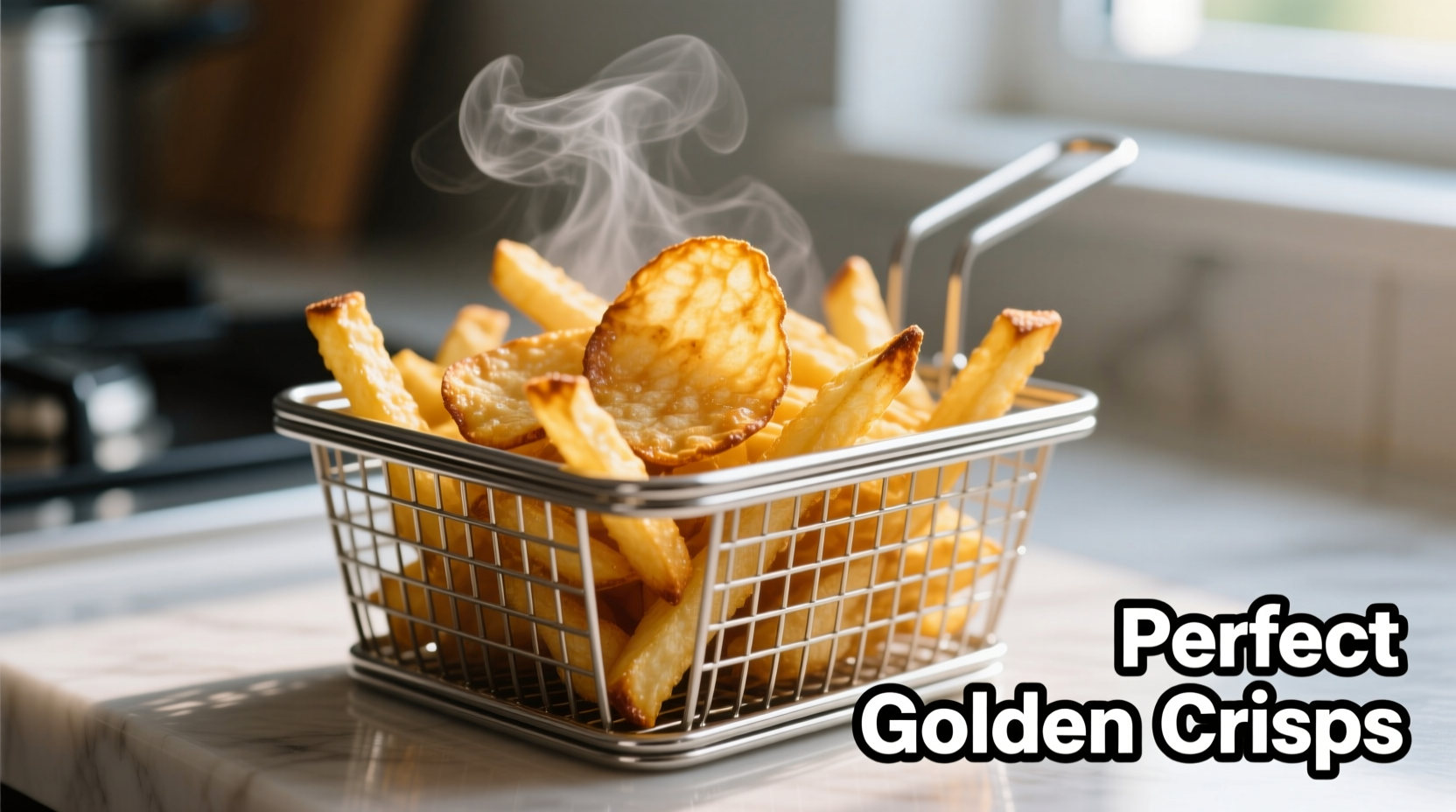 Perfect golden air fryer chips in basket
