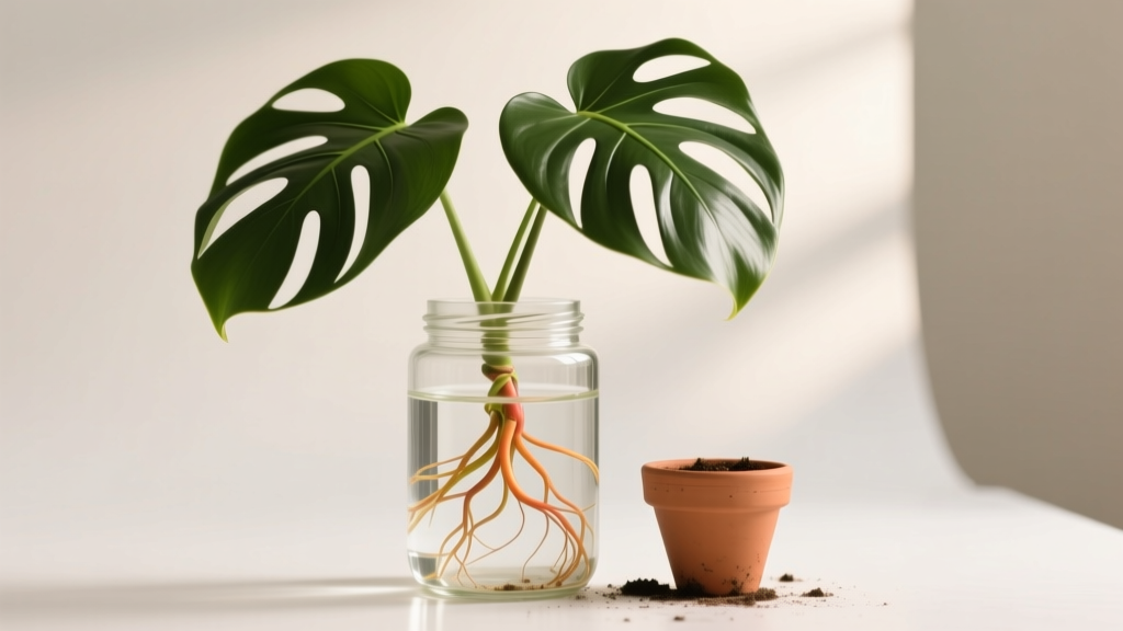 Swiss Cheese Plant Propagation: Water-to-Soil Transfer