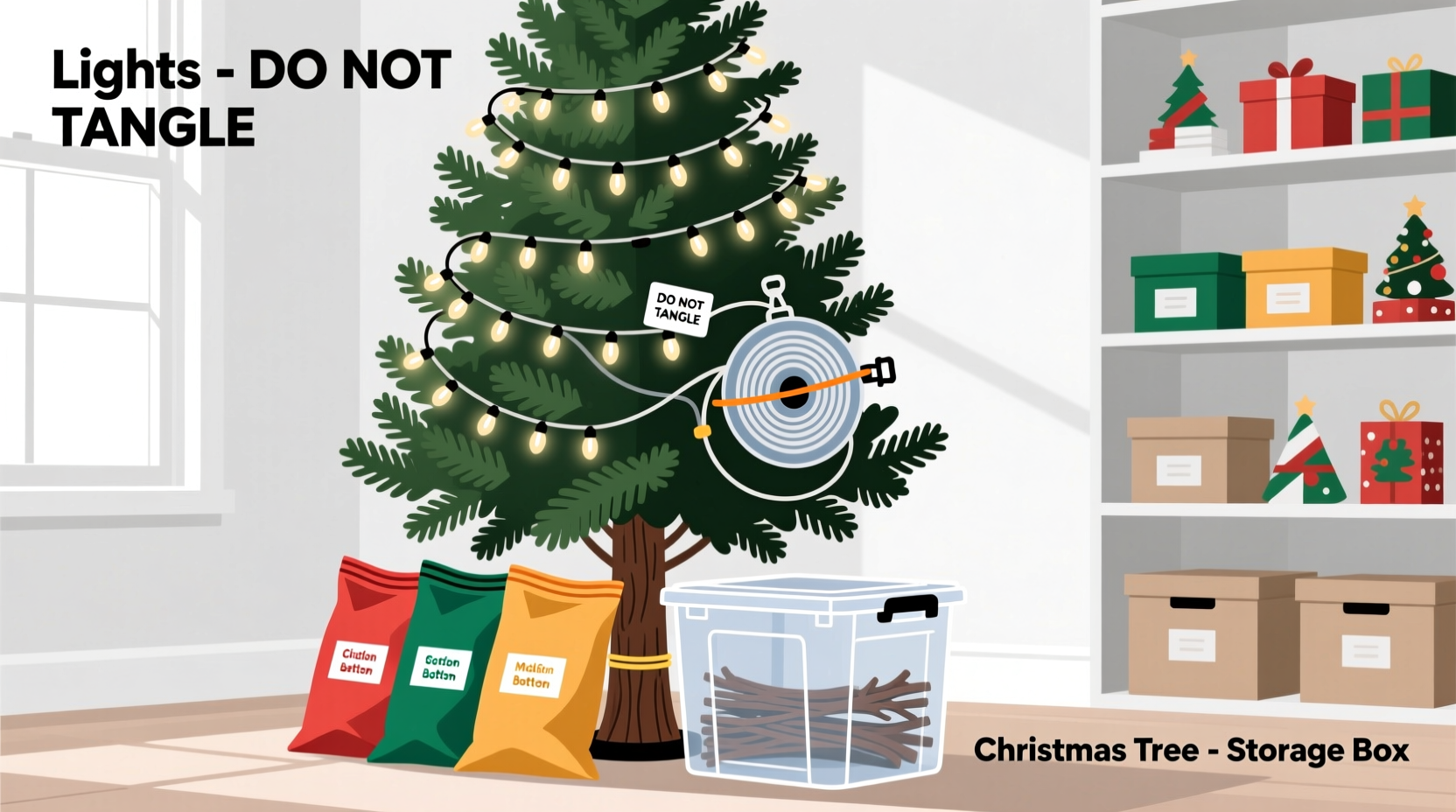 how to store artificial christmas tree without tangling the lights