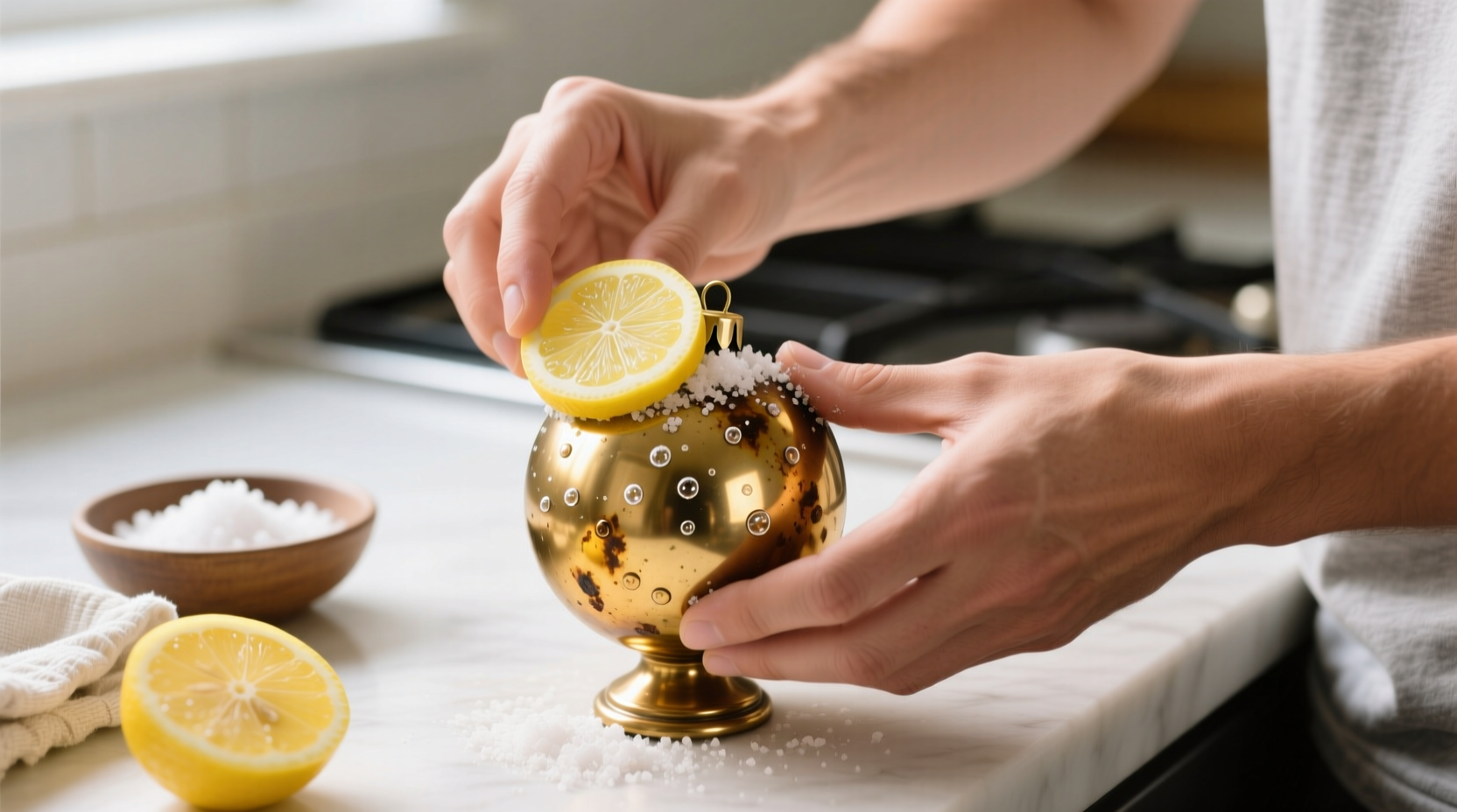 eco friendly brass cleaning lemon salt method