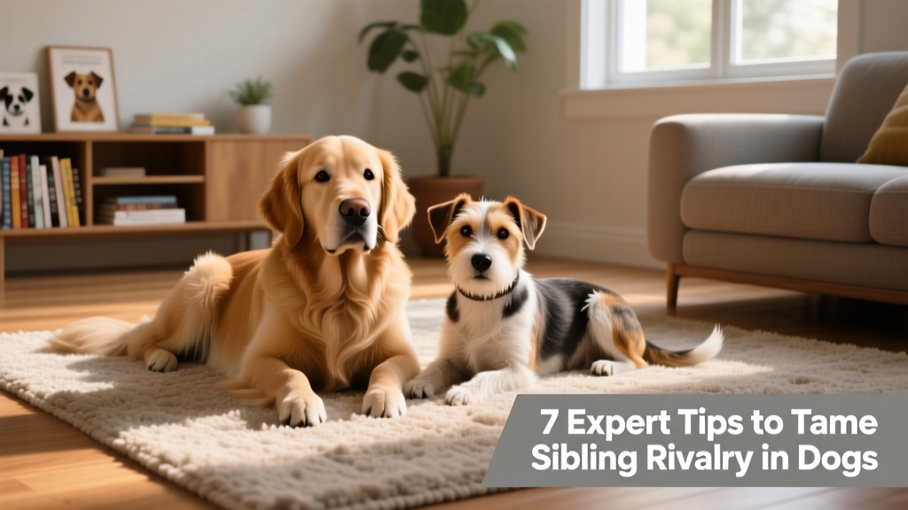 Two adult dogs calmly resting side by side on a living room rug