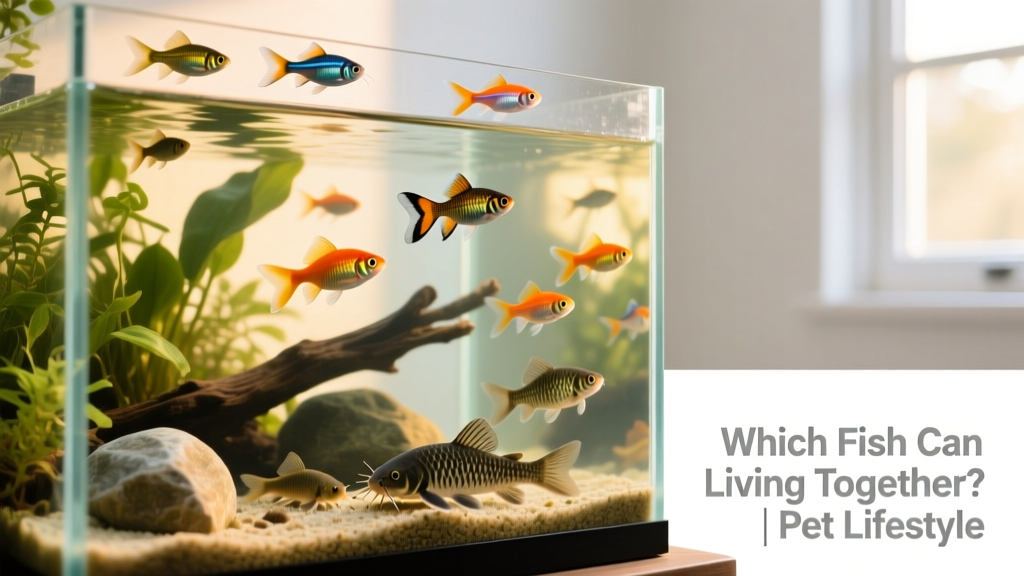Close-up of a healthy, active community tank showing fish occupying distinct vertical zones—top, middle, and bottom