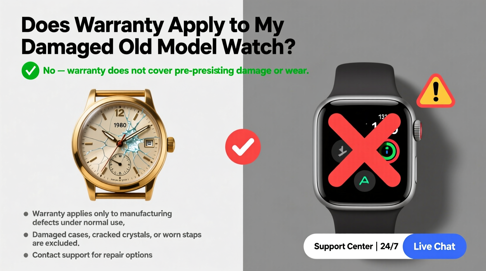 my watch which is an old model is damaged does the warranty apply