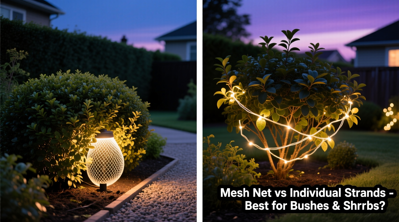 mesh net lights vs individual strands best choice for bushes and shrubs