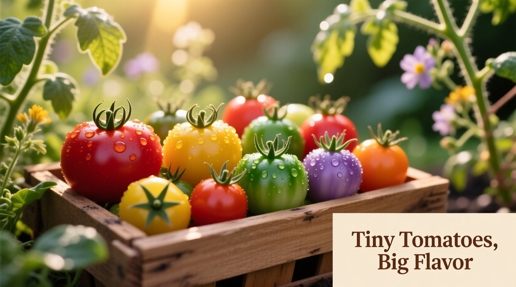 Colorful assortment of miniature tomato varieties in a garden setting