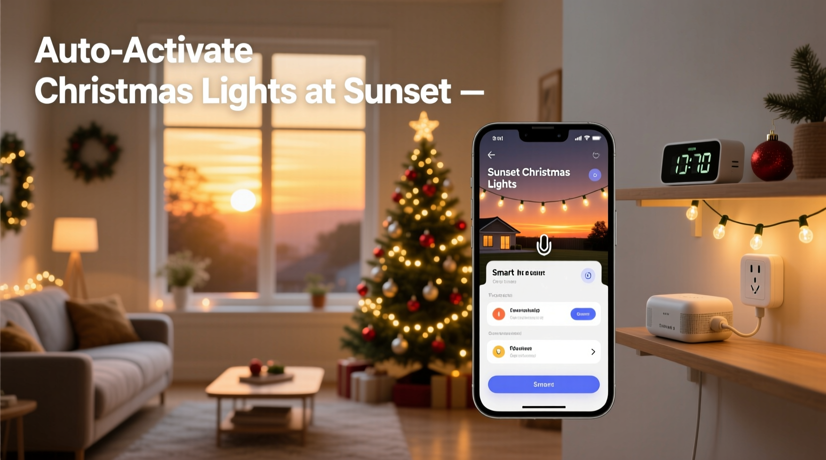 how to use smart home routines to turn on christmas lights at sunset automatically