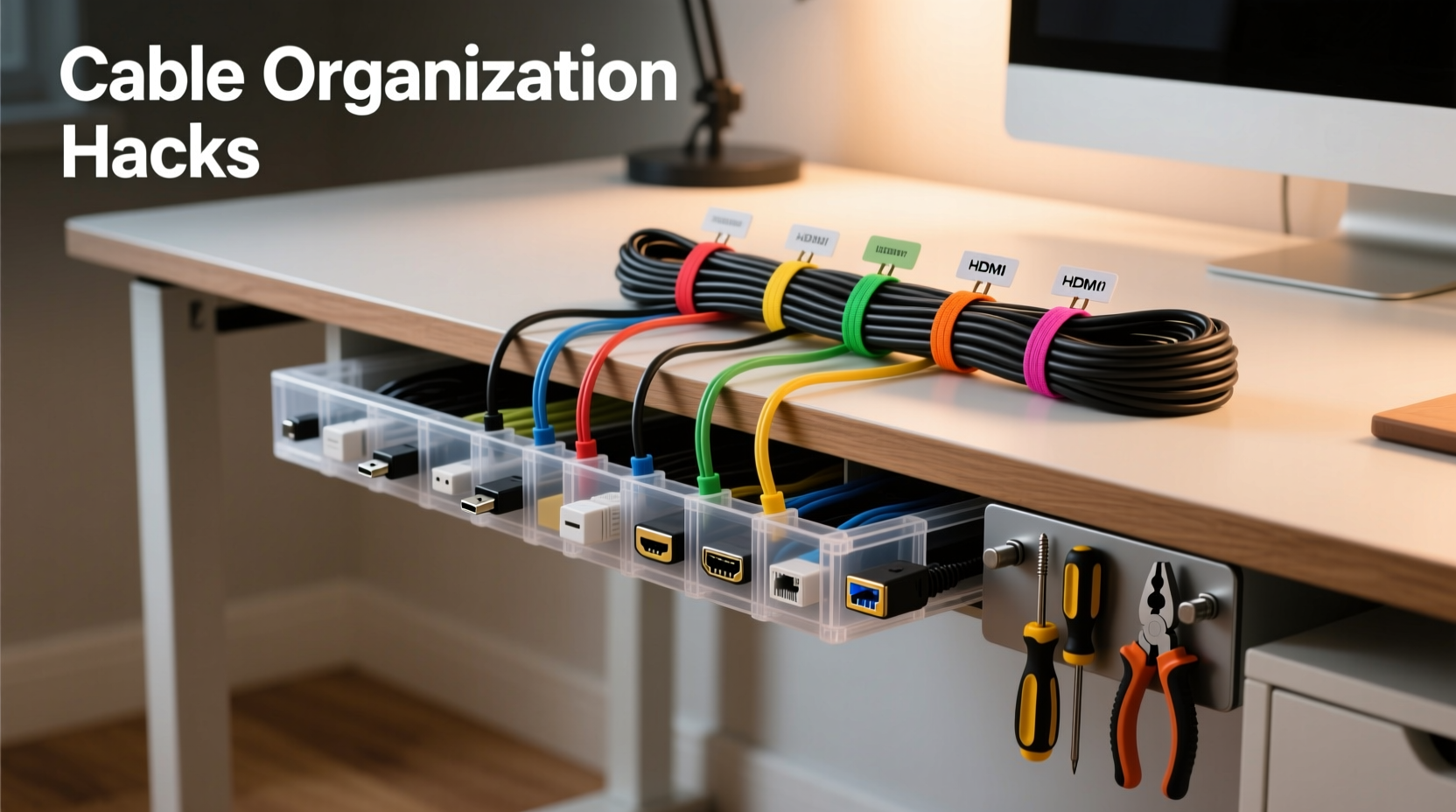 how to organize cables behind your desk without losing your sanity or tools