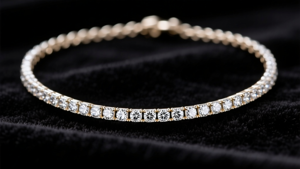 Macro shot of an 18k white gold diamond chai necklace on dark velvet, highlighting the pave setting and delicate 1mm box chain