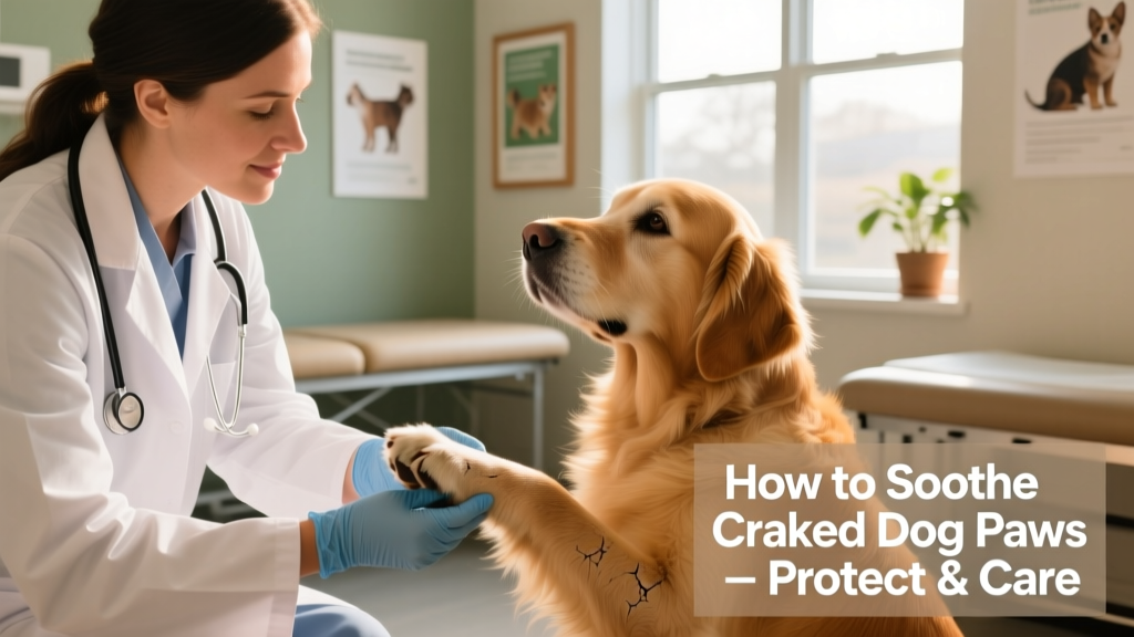 Veterinarian gently examining a dog's paw during a clinic visit