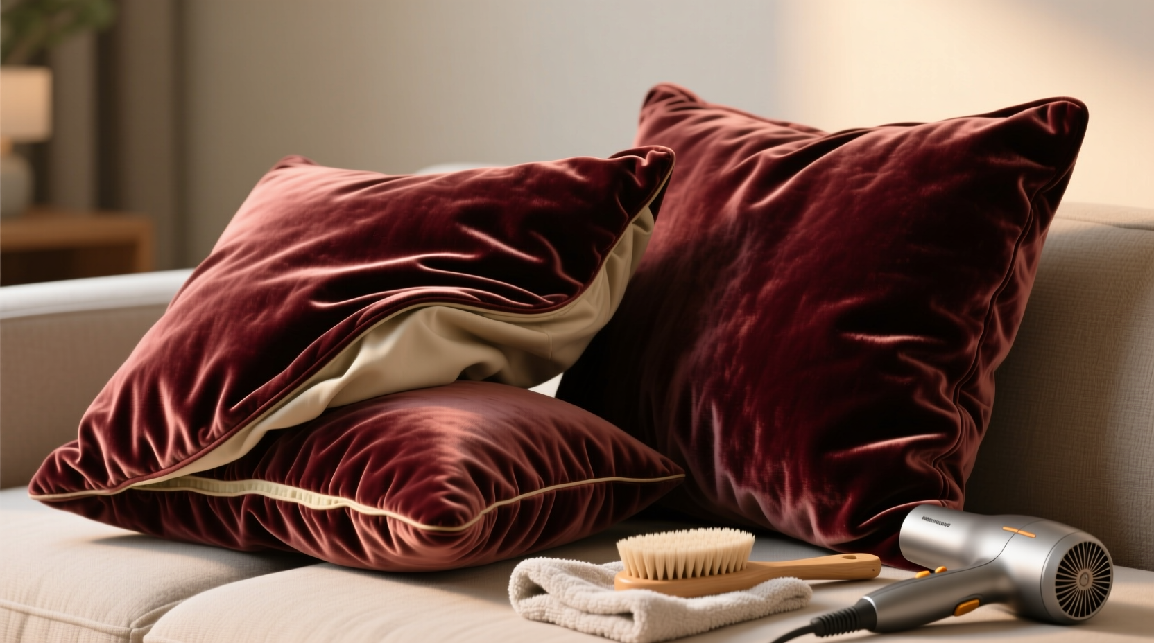 how to revive flattened velvet cushion covers