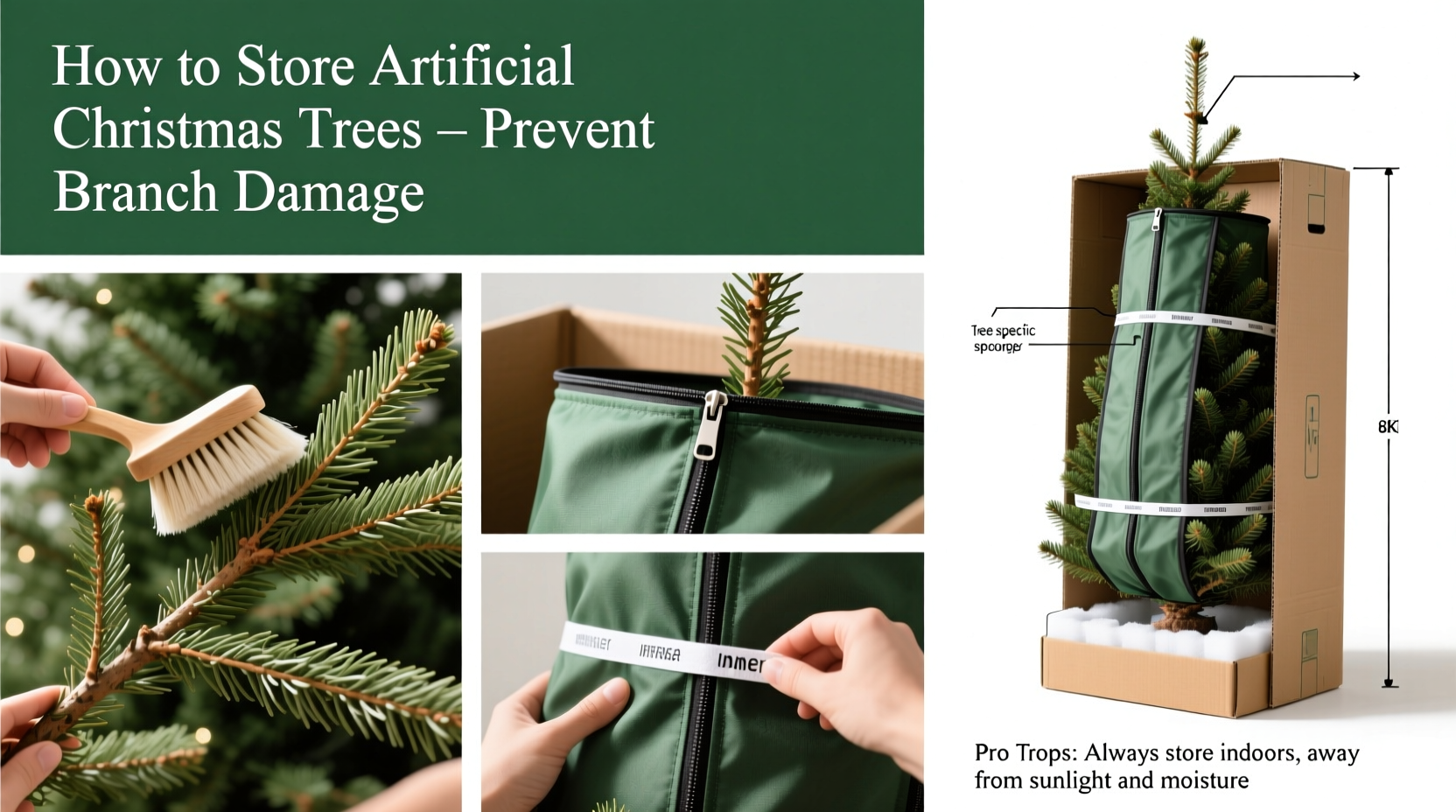 how to store artificial christmas trees to prevent branch damage next season