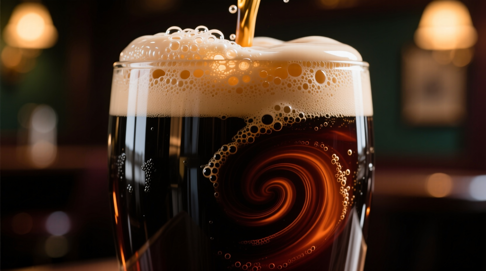 Close-up of a perfectly poured Guinness with creamy head