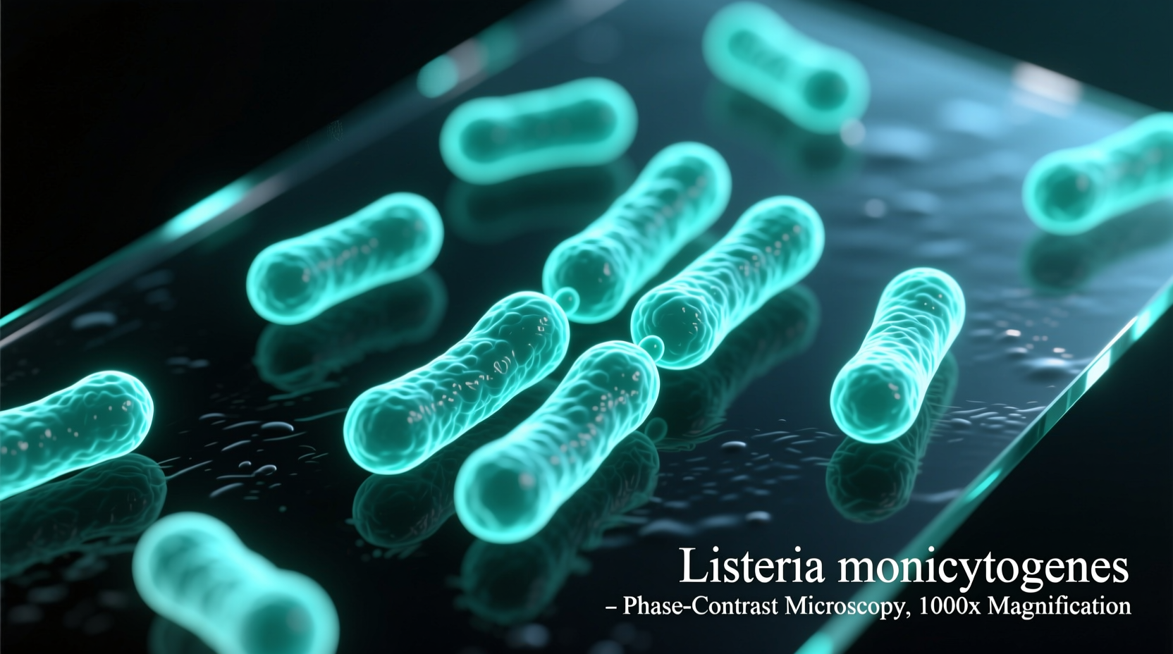 Listeria bacteria magnified under microscope