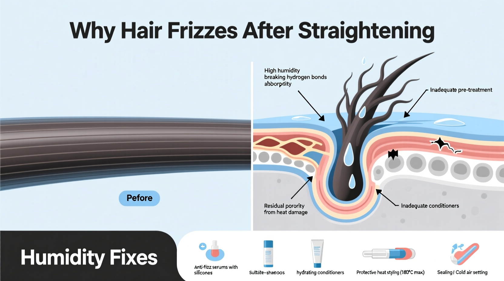 why does my hair frizz after straightening causes and humidity fixes