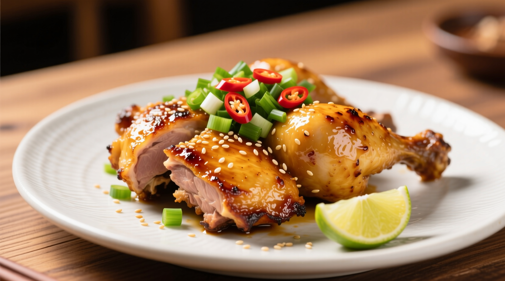 Golden honey garlic chicken with fresh garnish