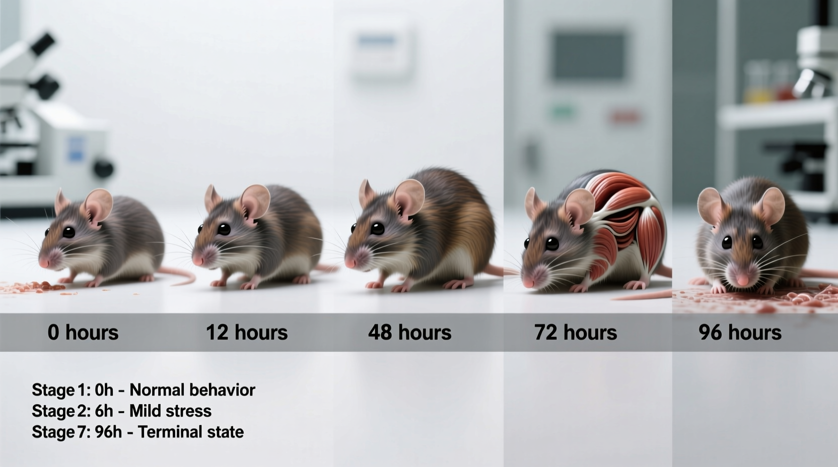 Mouse survival timeline showing food deprivation stages