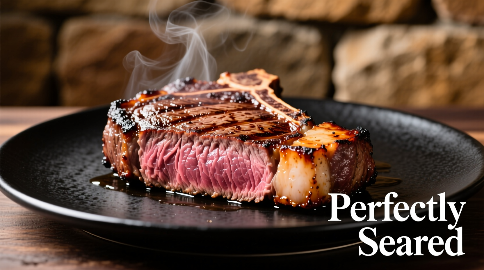 Perfectly cooked thick ribeye steak with crust