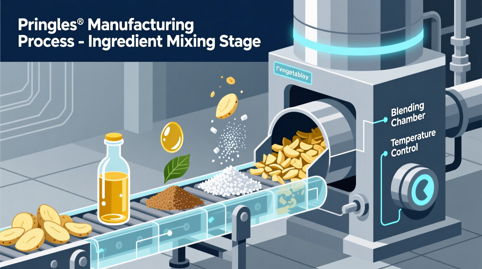 Pringles manufacturing process diagram showing ingredients mixture