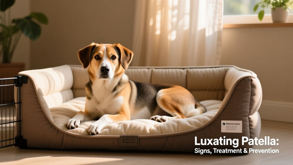 Dog resting comfortably in a spacious, padded crate with nonslip bedding