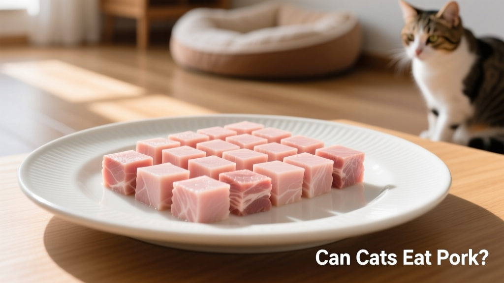 Close-up of plain, boiled pork tenderloin sliced into tiny pea-sized pieces on a clean white plate