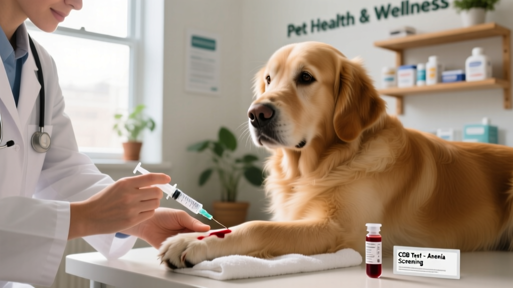 Veterinarian drawing blood from a dog’s leg for a complete blood count test