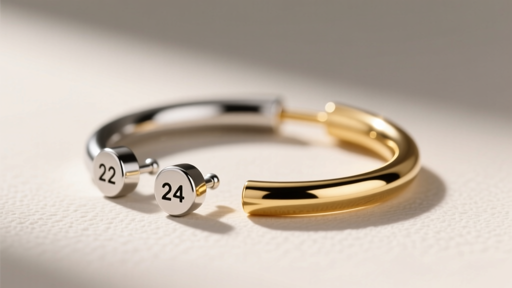 Ear stack with three 22-gauge titanium micro-studs and a delicate 24-gauge gold helix cuff, captured in bright natural daylight.
