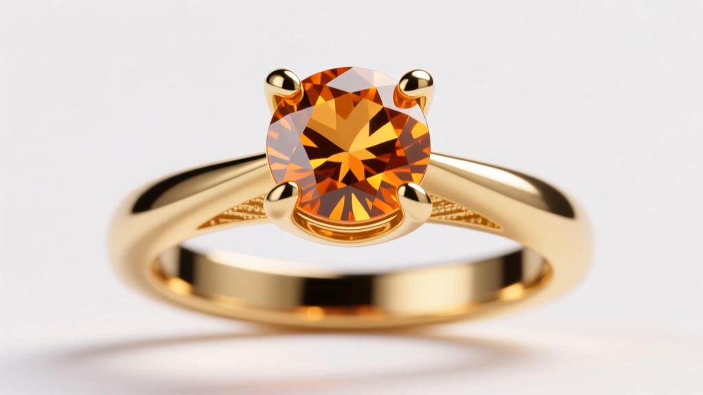 Side view of four-prong 18k gold setting holding 12mm citrine, showing prong thickness and pavilion depth in soft studio light.