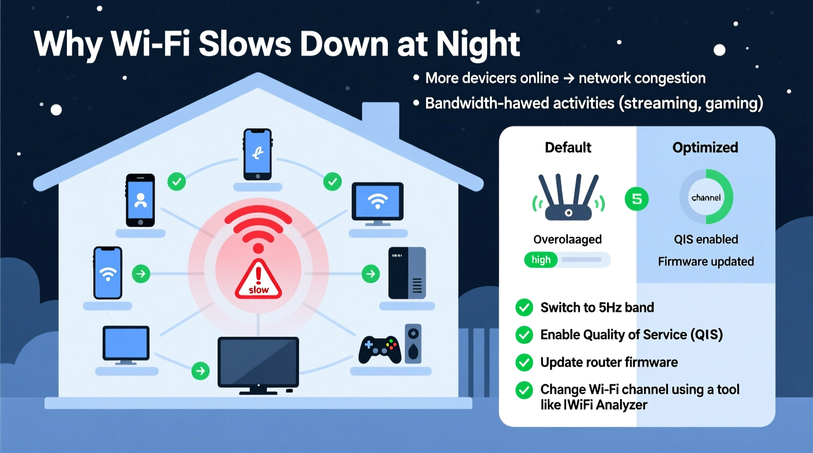 why does my wifi slow down at night simple explanations and router tweaks