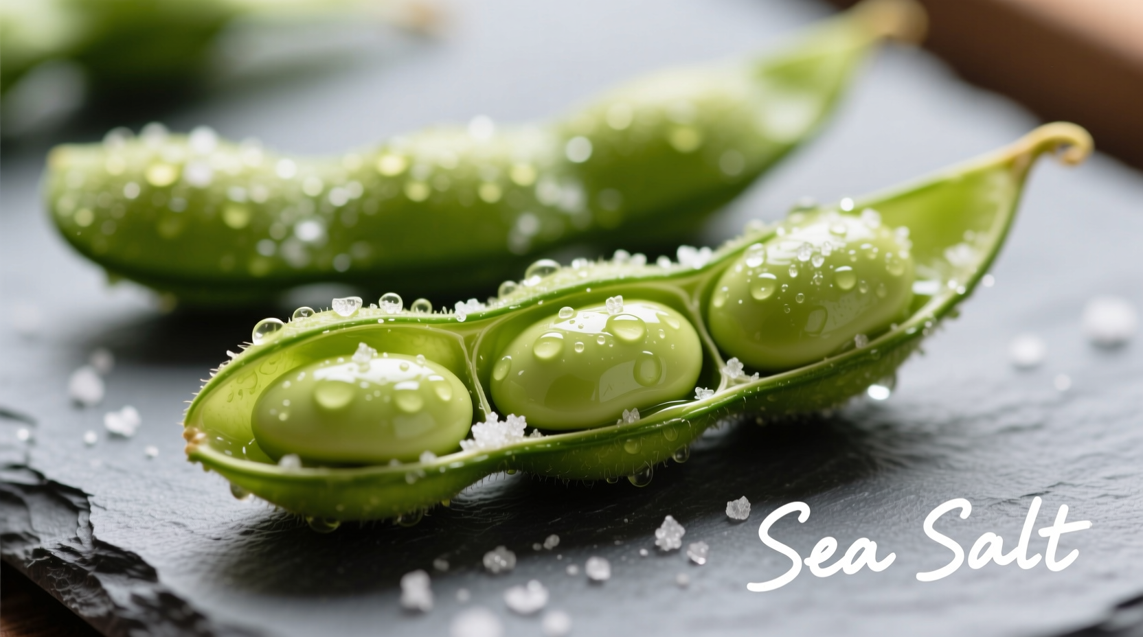 Perfectly cooked edamame pods with sea salt