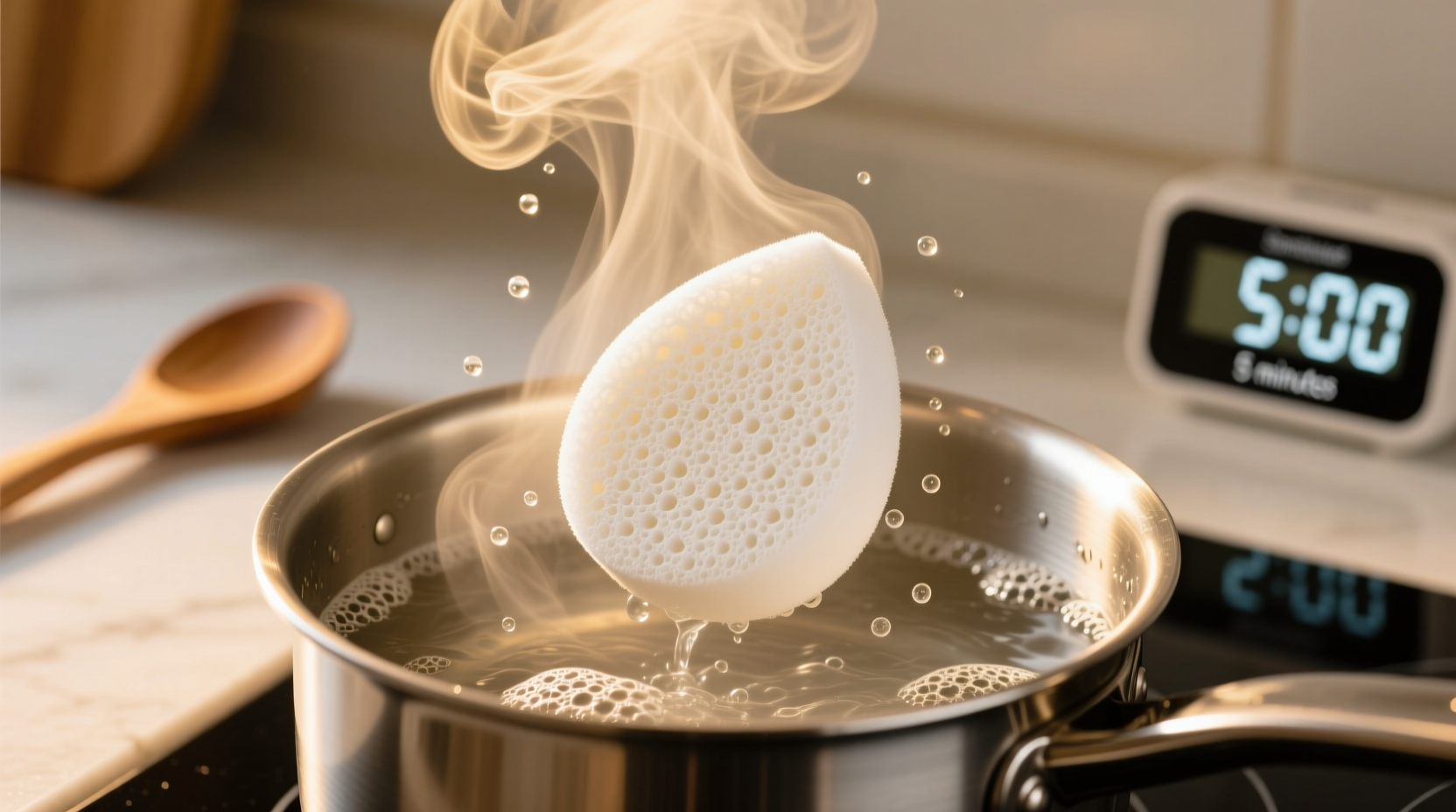 steam sanitize makeup sponges with a kettle